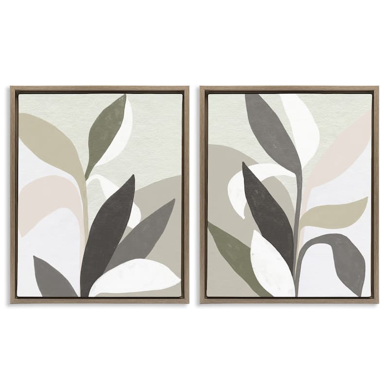 Stupell Neutral Leaf Shapes Framed Floater Canvas Wall Art Design By June Erica Vess (Set of 2) - 25 x 31 - Brown