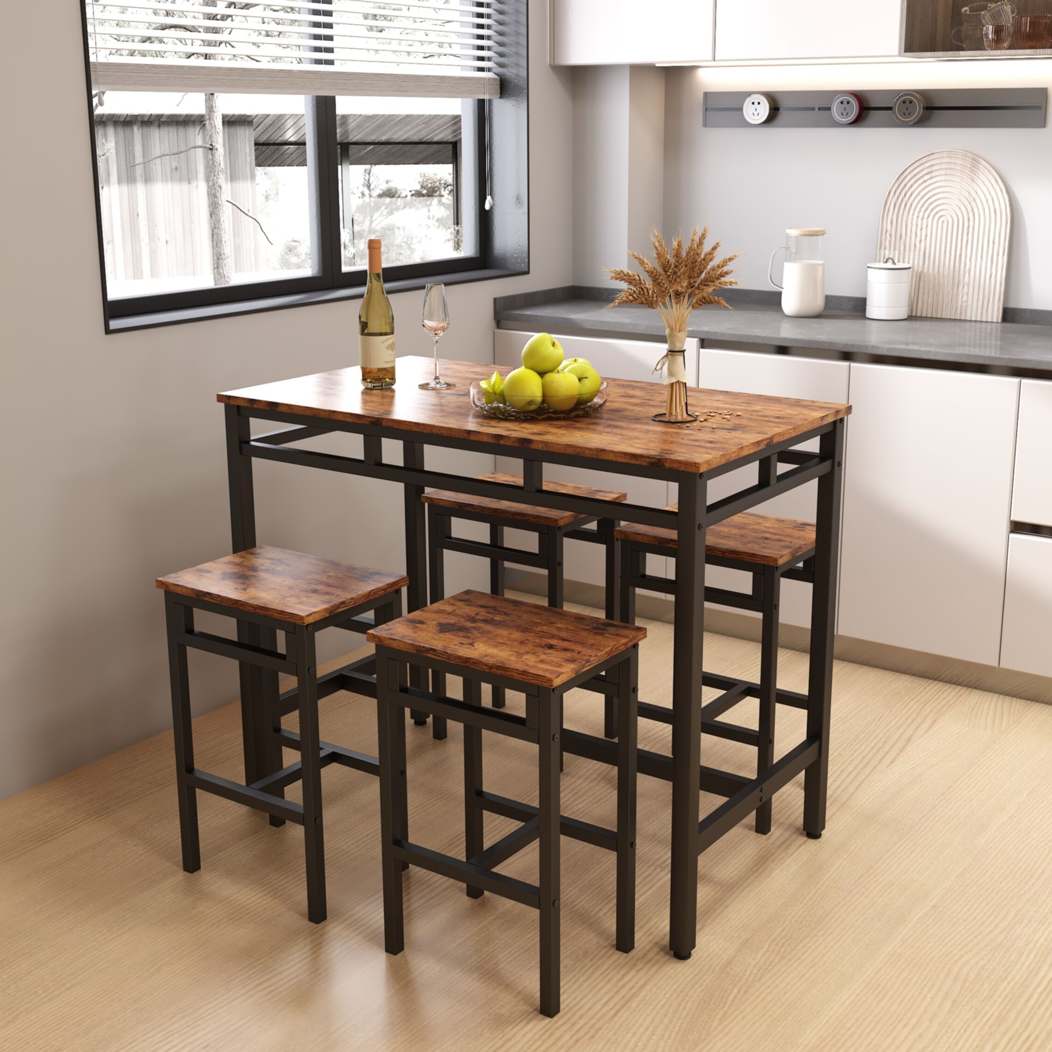 5 Piece Counter Height Bar Table Set Particle Board Dining Set
