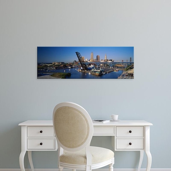 Easy Art Prints Panoramic Images's 'High angle view of boats in a river, Cleveland, Ohio, USA' Premium Canvas Art