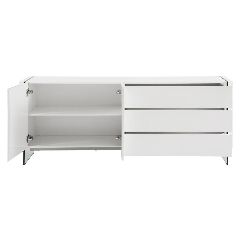 IL VETRO buffet-server in high gloss white lacquer with clear glass.