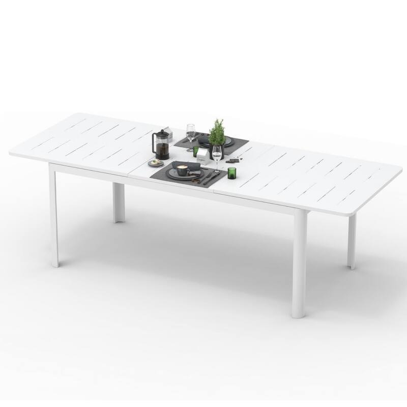 Patio Dining Expandable table, Metal Aluminum Outdoor table for 6-8 Person Rectangular table for Porch Lawn Garden Bistro