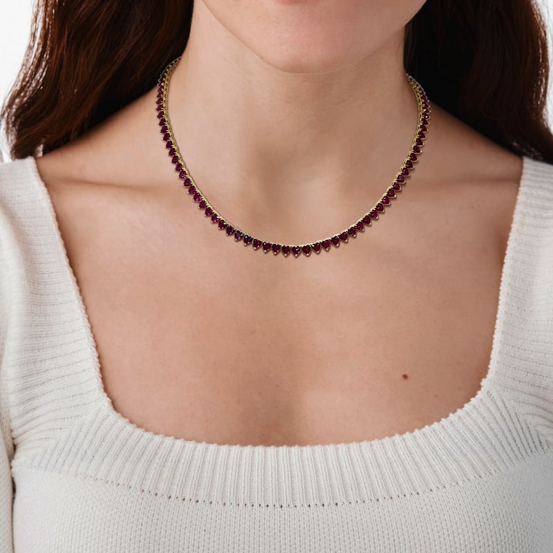 Miadora 31 1/5ct TGW Created Heart-Cut Ruby Necklace Yellow Sterling Silver