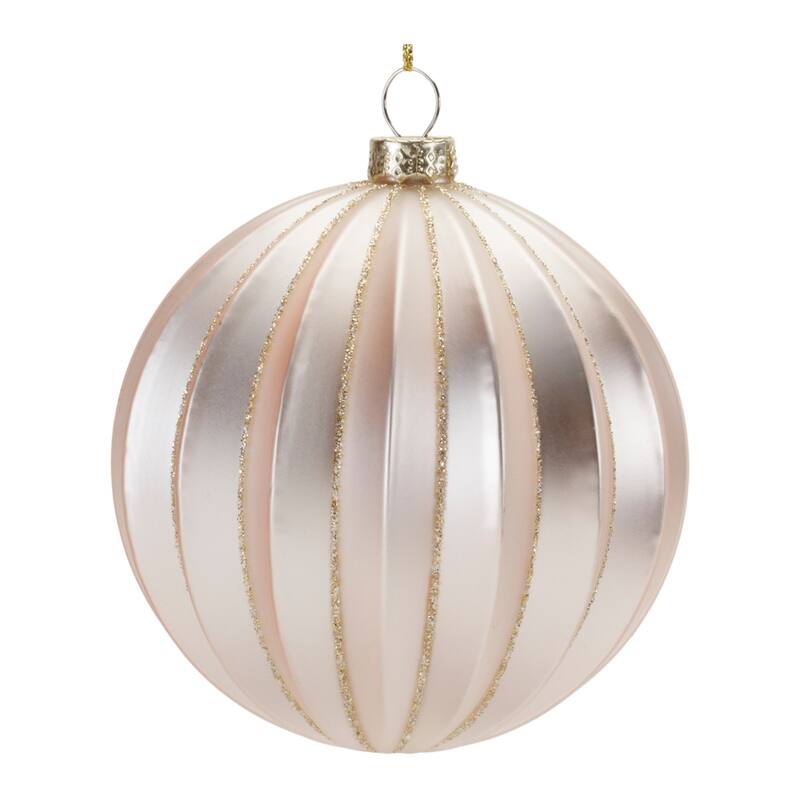 Metallic Ribbed Glass Christmas Ball Ornaments - 4" (101.6mm) - Silver - 6ct