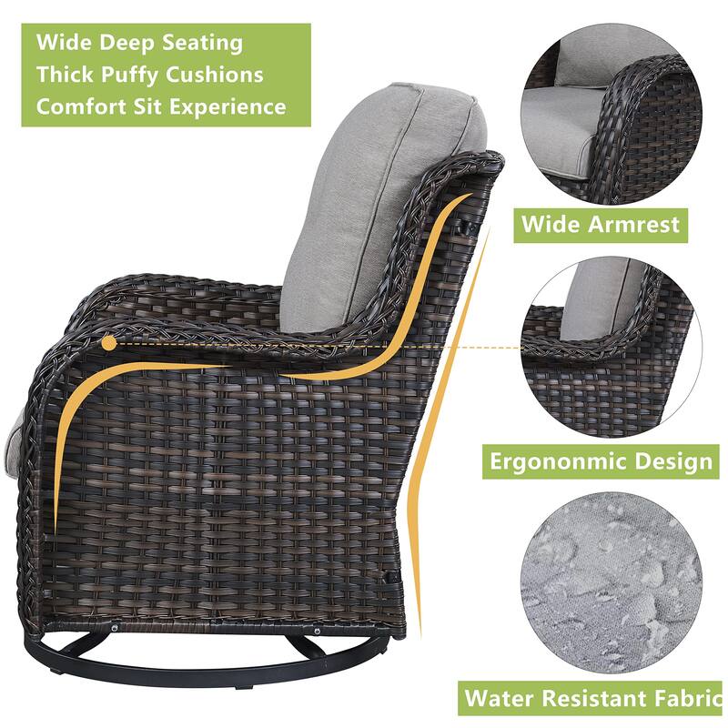 Pocassy Outdoor Wicker Glider Swivel Club Chairs (Set of 2)