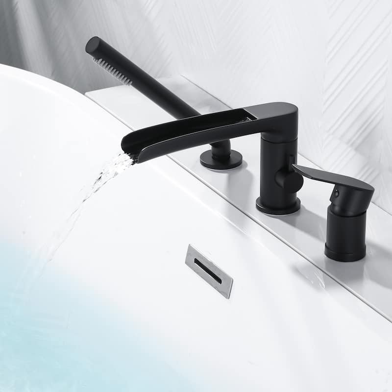 WOWOW Deck-Mount Waterfall Tub Faucet-Silicone Hand Shower