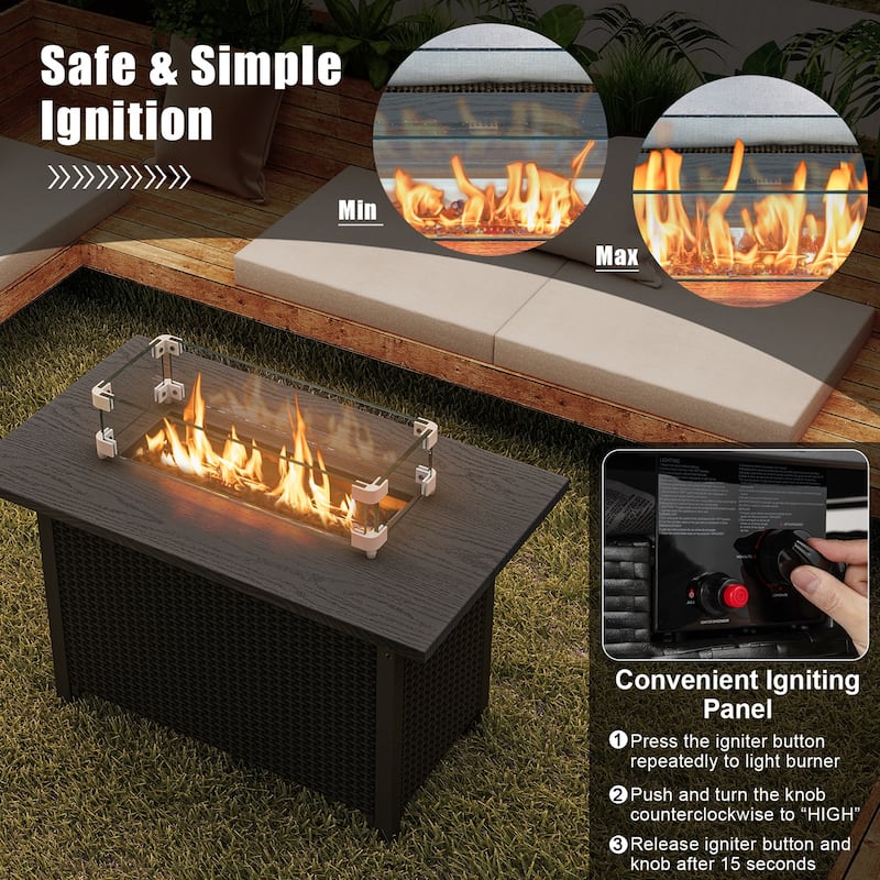 Gymax 42 Inch Patio Rattan Propane Fire Pit Propane Gas Fire Pit Table - See Details