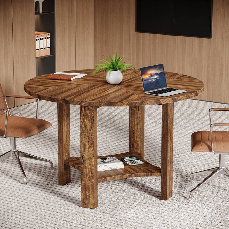 47-Inch Round Conference Table for 4-6 People with Storage Shelf - 47.24" L x 47.24" W x 29.53" H