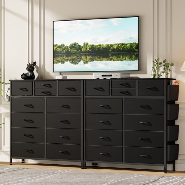 12 drawer dresser black Afuhokles Dressers for Bedroom with Power Outlets, 55 inch Entertainment Center, Media Console Table up to 65 inch TVs, PU which has the characteristics of insect Spaco Black 12 Drawer Dresser