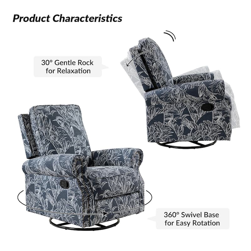 Roderich Farmhouse Floral Print Swivel Rocker Recliner with Rolled Arms Set of 2 by HULALA HOME