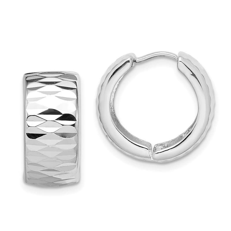 Curata 925 Sterling Silver Rhodium 18x8mm Faceted Huggies Hinged Hoop Earrings