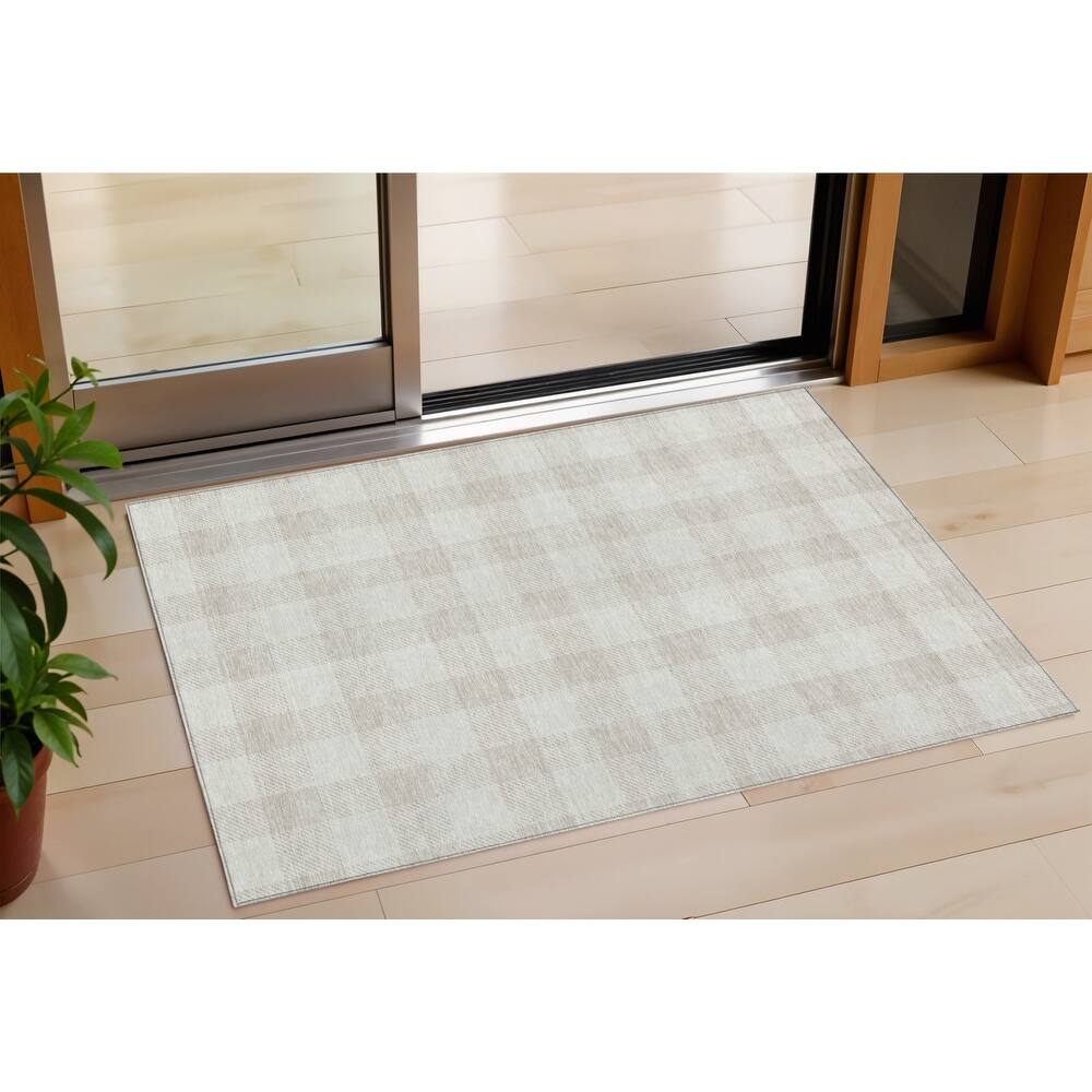 HomeRoots Plaid Transitional Rectangle Outdoor Rug