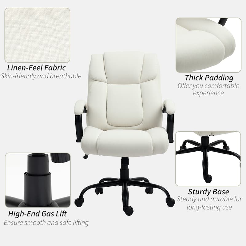 Comfortable Linen Upholstery Massage Office Chair with Wide Seat and Smooth Rocking Motion - 28.5" W x 32.75" D x 43.25"-46.5" H
