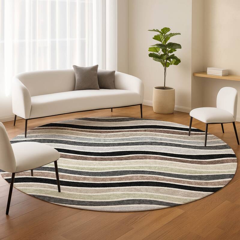 Machine Washable Indoor/ Outdoor Contemporary Stripe Chantille Rug