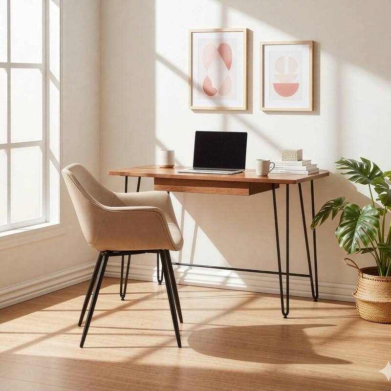 Markley Mid-Century Modern Minimalist Ergonomic Leather Dining Chair with Comfy Curved Seat & Strong Powder-Coated Iron Legs