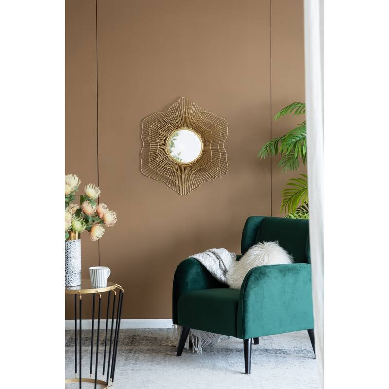 Metal Wall Mounted Mirror - Home Decor for Bathroom, Living Room - Gold