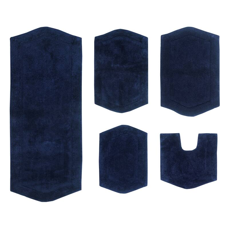 Waterford Collection 100% Cotton Non-Slip Bathroom Rug Set, Machine Washable Bath Rug, 5 Piece Bath Mat Set with Contour