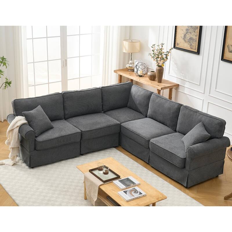 Modular Sectional Sofa, Convertible L-Shaped Upholstered Couch with Rolled Arms, Classic Reversible Corner Sofa for Living Room
