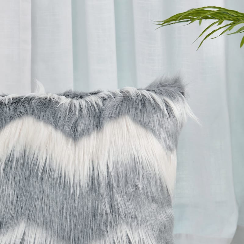 Chevron Shaggy Lamb FauxFur Pillow Cover (Set of 2), NO INSERT