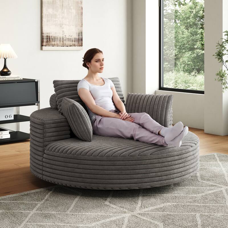 55''L Corduroy Chenille Foam Single Swivel Chair, Fluffy Modern Sleeper, 360 Degree Swivel Chair - Grey