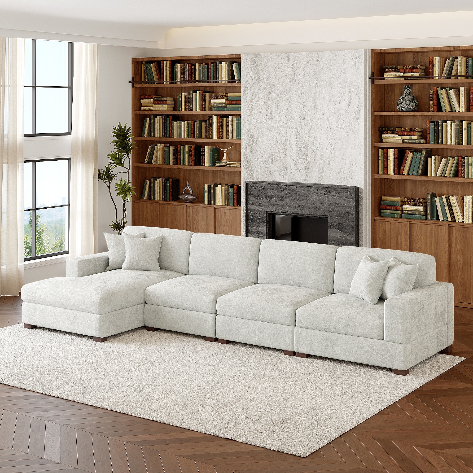 Modern Oversized Chenille Modular Sectional Sofa With Chaise