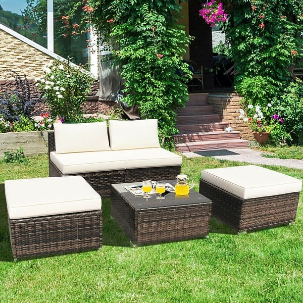 Costway 5pcs Patio Rattan Wicker Furniture Set Armless Sofa Ottoman Overstock 22363598