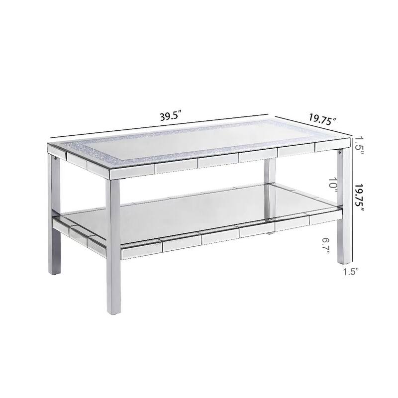 2-layer Crystal Mirror Coffee Table with Stainless Steel Fframe