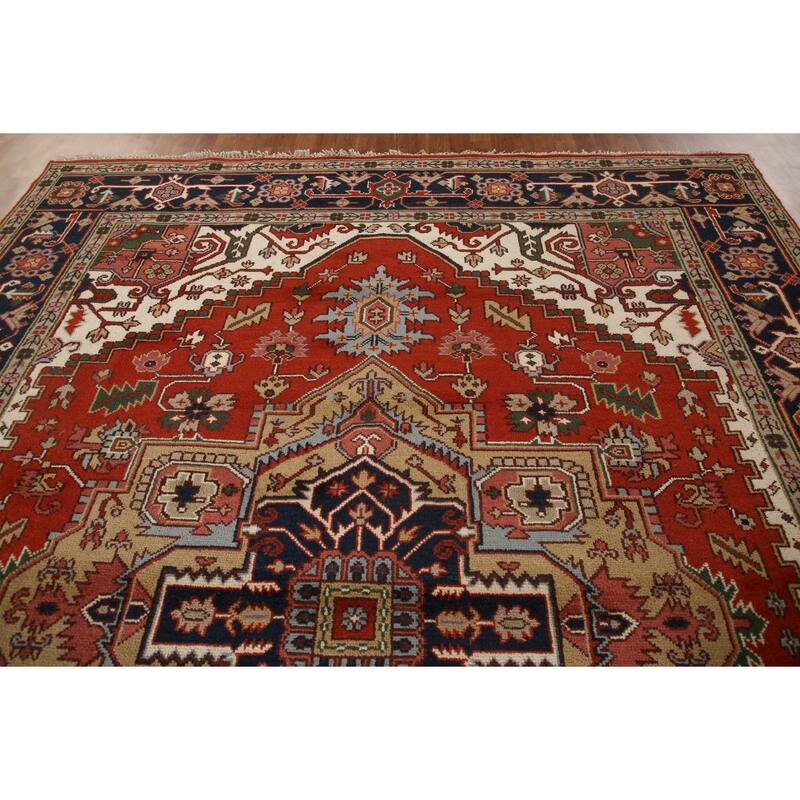 Orange Heriz Serapi Area Rug Handmade Transitional Wool Carpet - 8'11"x 11'8"