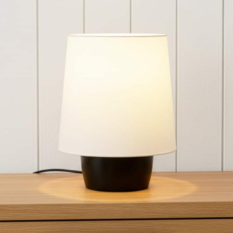 Brightech Dan 14 in Classic Matte Black Modern 9W 800Lm 3000K LED Contemporary Round Table Lamp With Cream Cotton Drum Shade