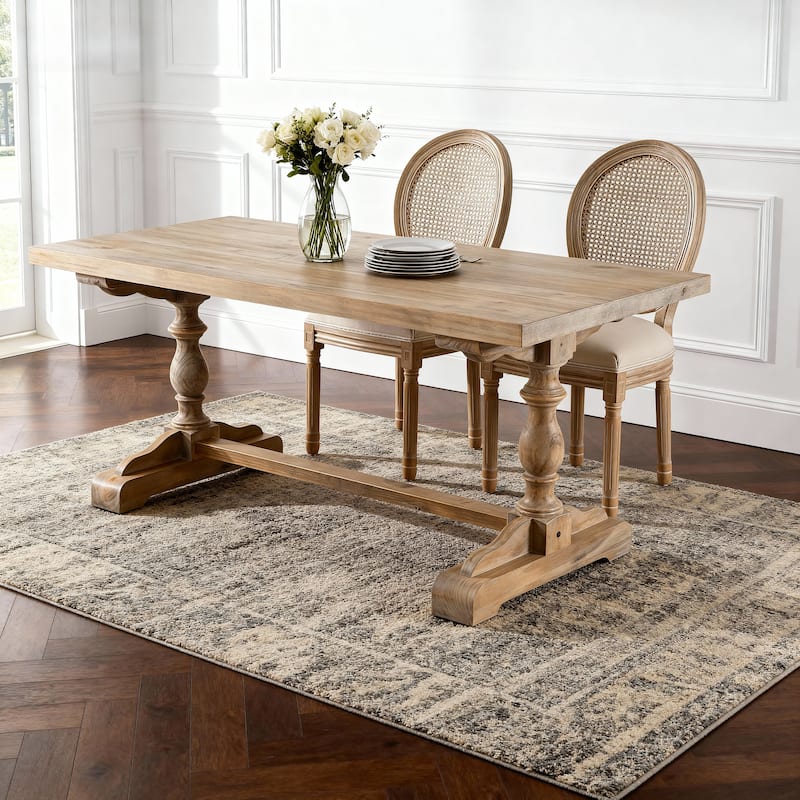 Anmytek French Country Solid Wood Dining Chairs with Rattan Back Set of 2 Beige