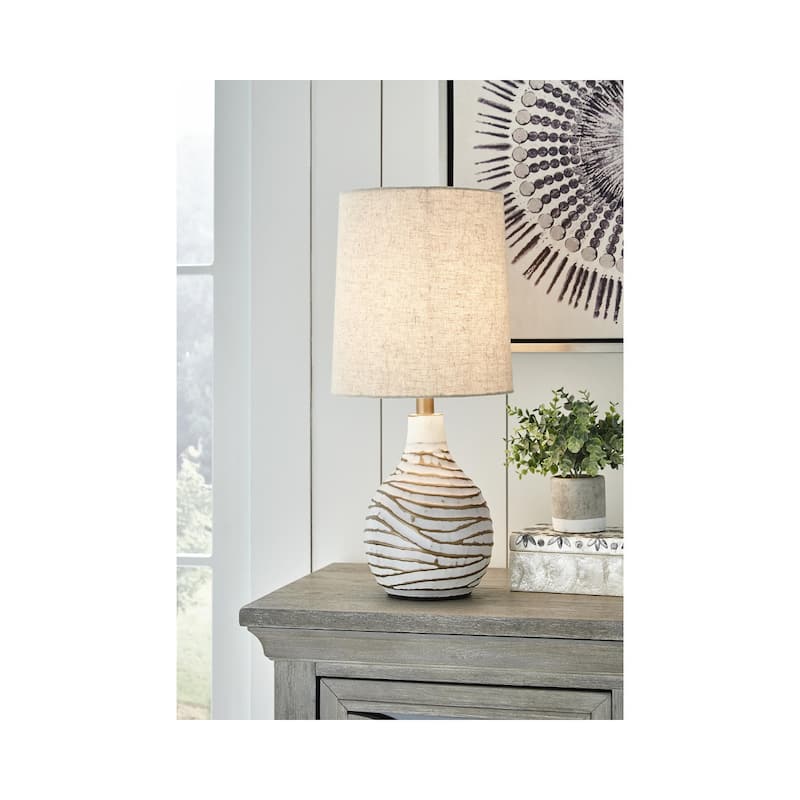 Aleela Contemporary White/Gold Textured Metal Lamp - 21.5" H