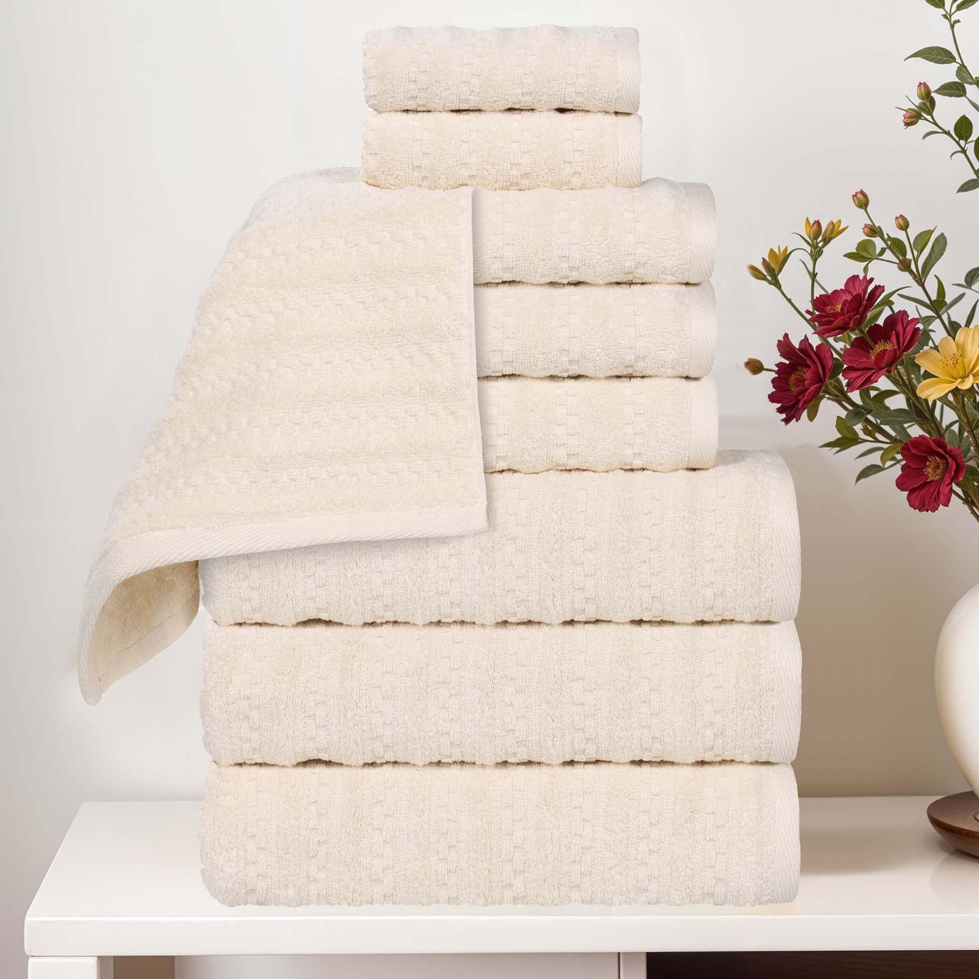 Superior Zuma Zero Twist Cotton Medium Weight Soft Absorbent 9 Piece Towel Set