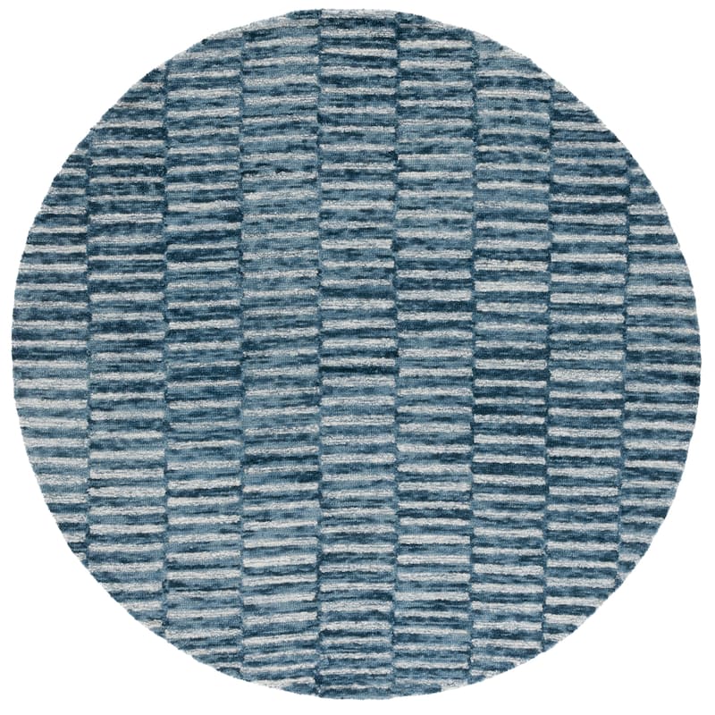 SAFAVIEH Hand-Tufted Ebony Eiliv Modern & Contemporary Wool Rug - 6' Round - Navy/Light Blue - Round
