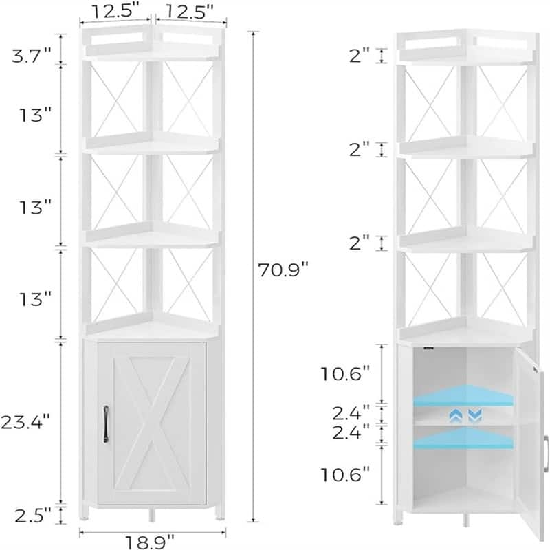 Corner Bookshelf - 12.5"D x 18.9"W x 70.91"H