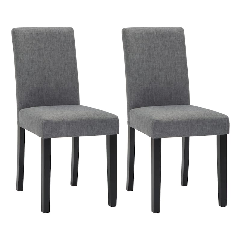 Faux Leather or Fabric Parsons Dining Chairs Set of 2 with Wood Legs - Grey Linen-like Fabric-2-Piece