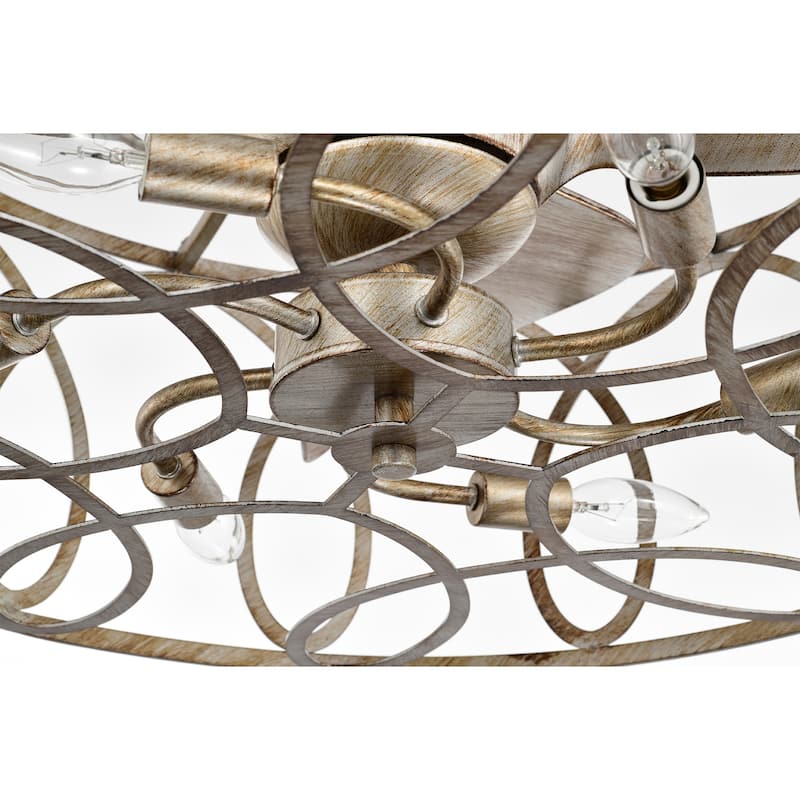 Aletha Antique Silver 23-inch 6 Lights 3 Blades Lighted Ceiling Fan Fandelier Cage Type with Remote