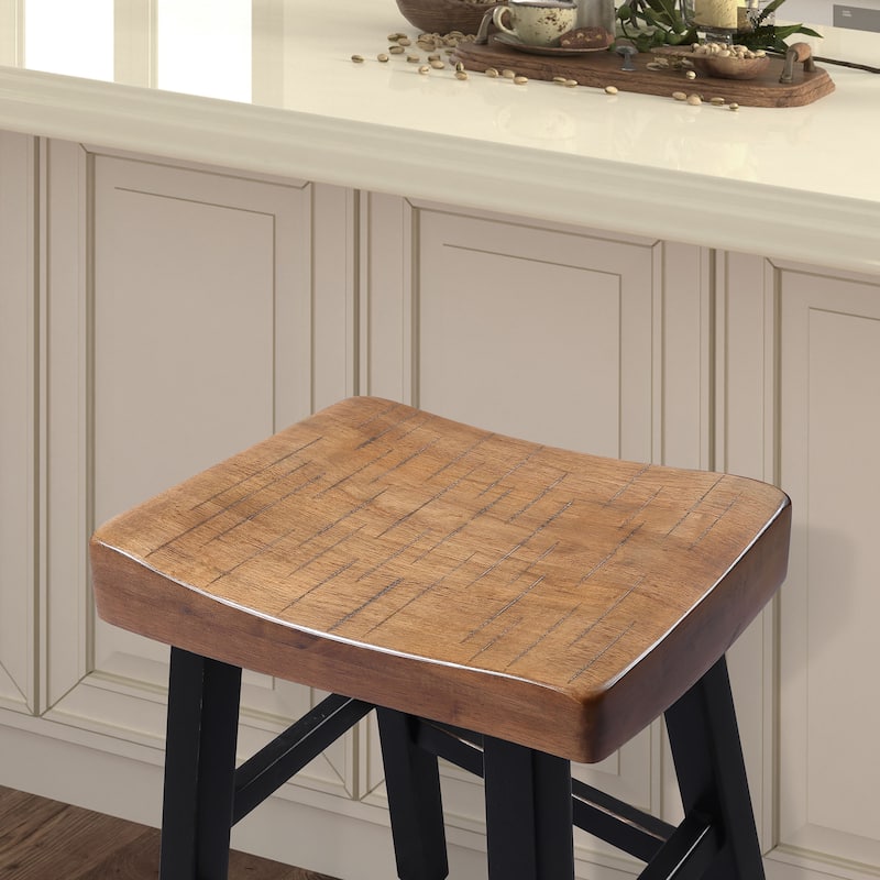 Furniture of America Barne Farmhouse Solid Wood Hefty Saddle Seat Bar Stools (Set of 2)