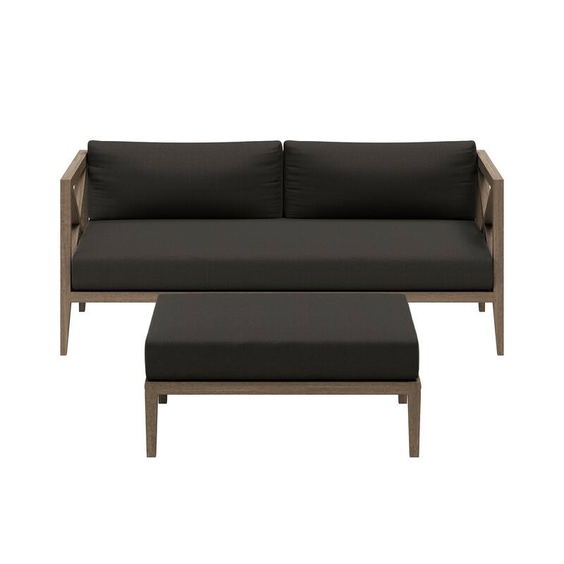 Northlake Outdoor Patio Teak Wood Loveseat and Ottoman Set