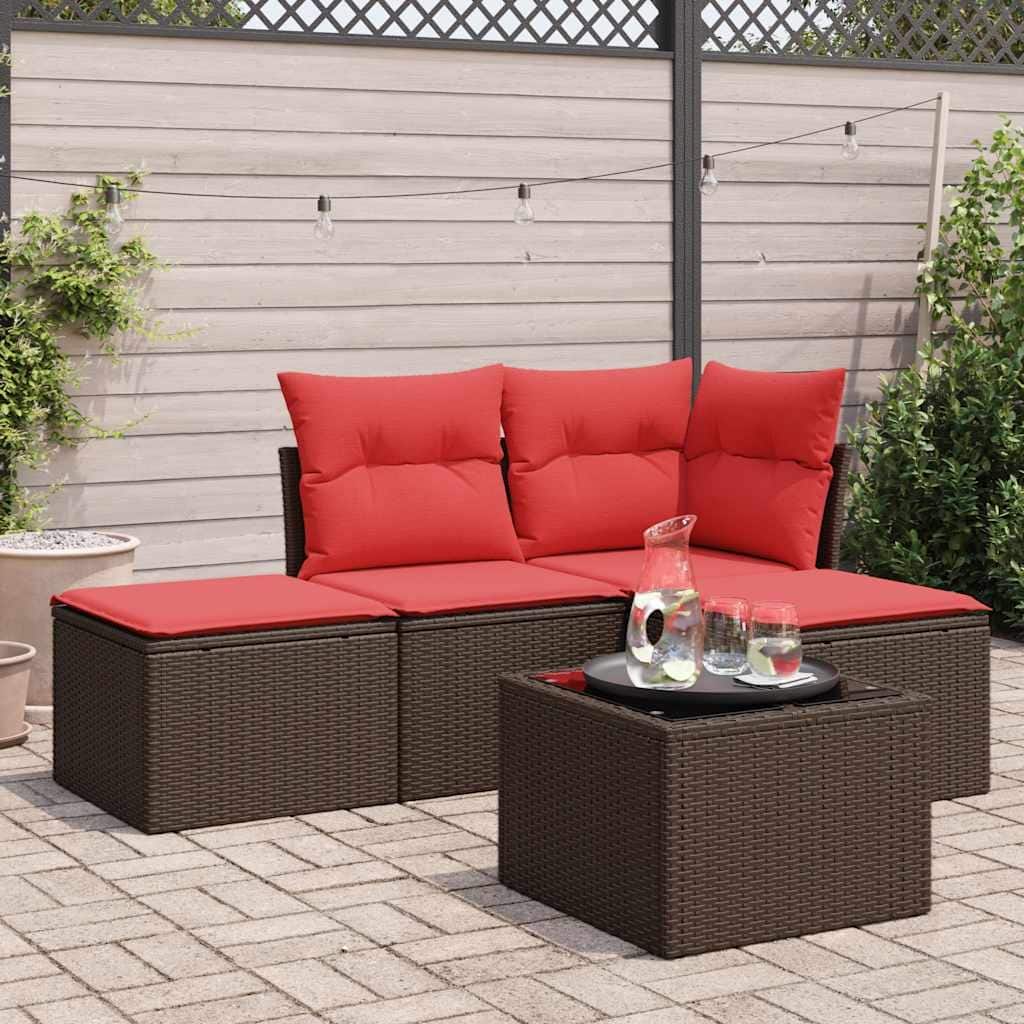 vidaXL 4/5 Piece Patio Sofa Set with Cushions Black/Brown/Gray Poly Rattan - 24.4 x 24.4 x 27.2