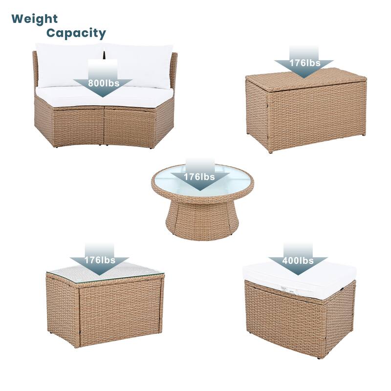10-Pieces Half Round Patio Sofa Set with 1 Foffee Table
