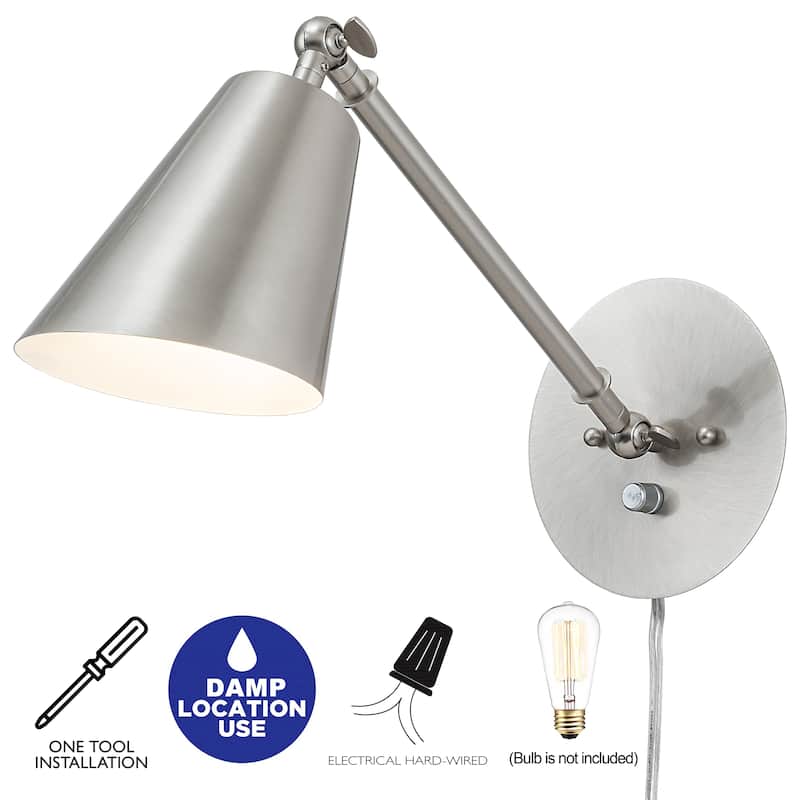 C Cattleya 1-Light Brushed Nickel Dimmable Adjustable Swing Arm Wall Sconce Indoor Wall Light