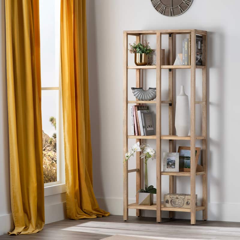 78.25 in. Tan Solid Wood 5 Shelf Etagere