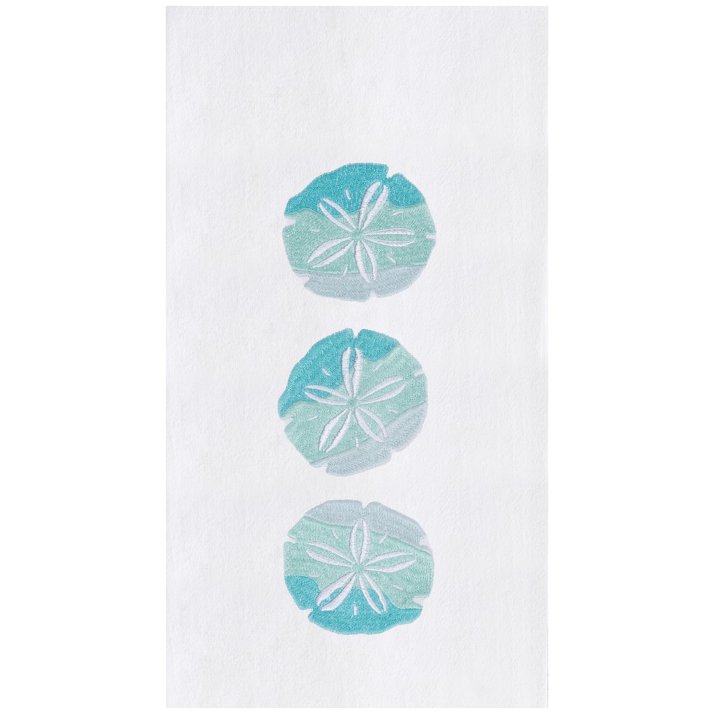 Sand Dollar Trio Embroidered Cotton Flour Sack Kitchen Towel