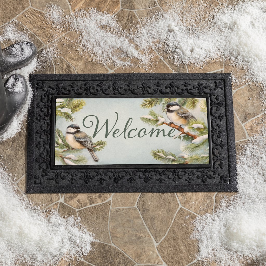 Holiday Chickadees Flocked Coir Sassafras Switch Mat - 22" x 10"