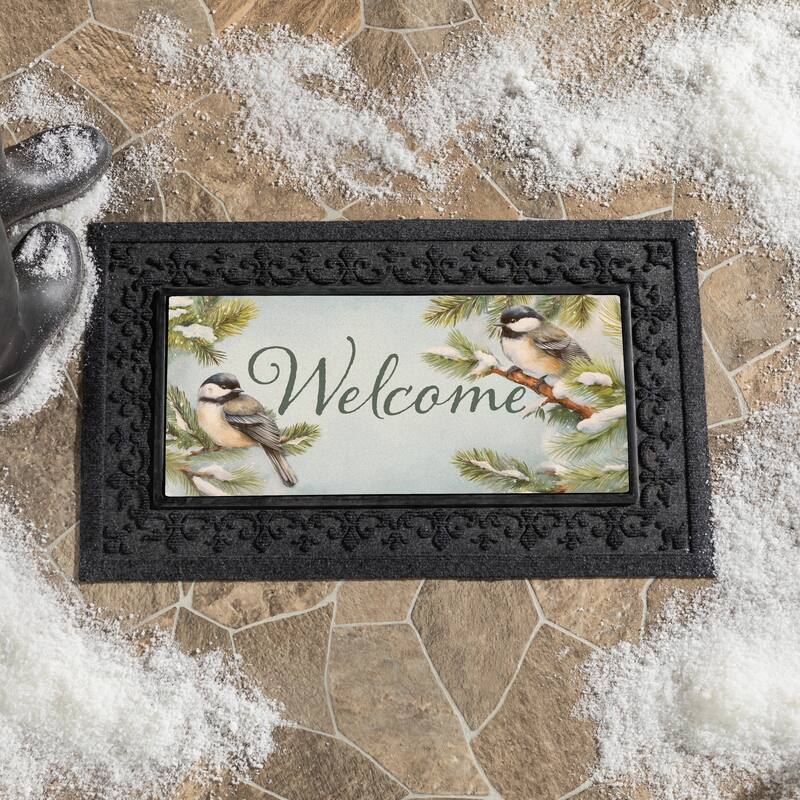 Holiday Chickadees Flocked Coir Sassafras Switch Mat - 22" x 10"