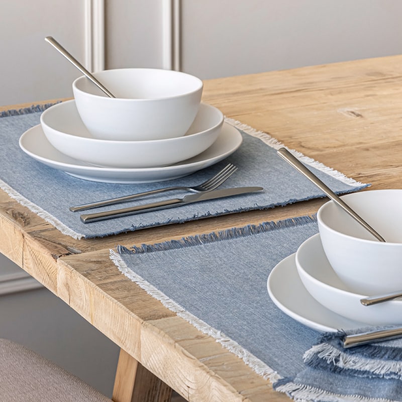 over&back 100% Cotton Frayed Chambray Placemats - Set of 4