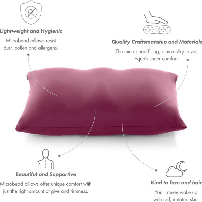 Premium Microbead Pillow, Anti-Aging, Silk like Cover, Burgundy Merlot