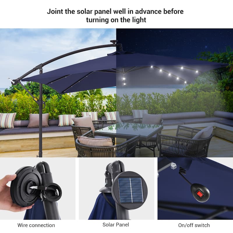 LIVOOSUN Outdoor Patio Umbrella, Square Canopy Offset LED Umbrella