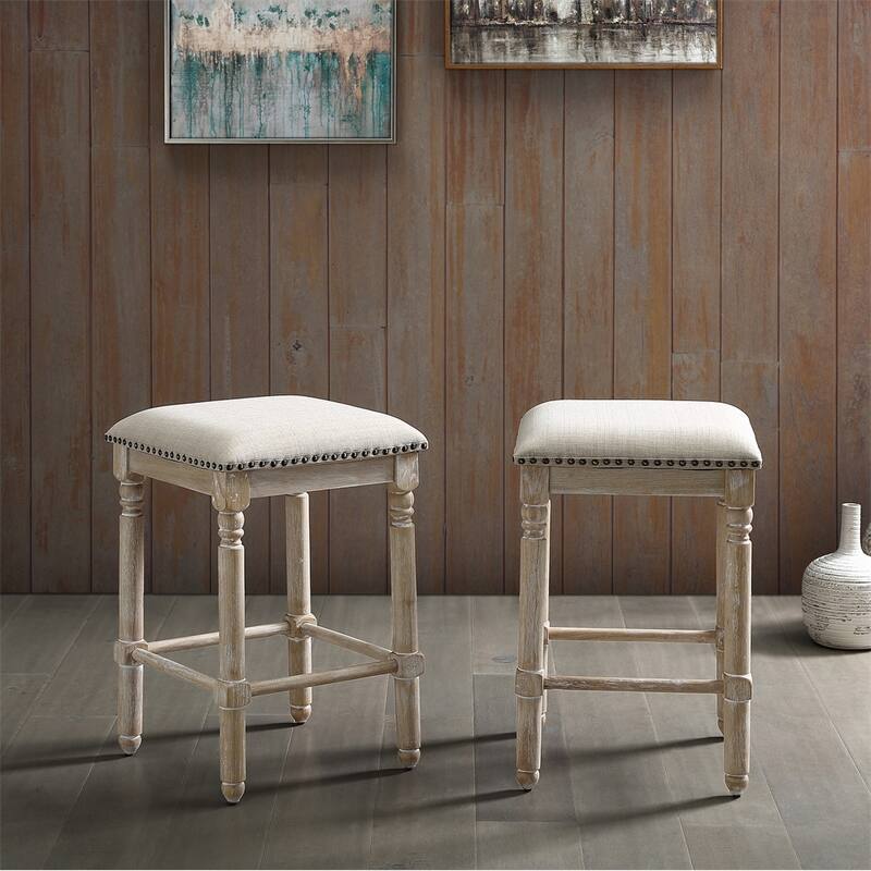 Wood Upholstered Bar Stools,Set of 2 - Tan