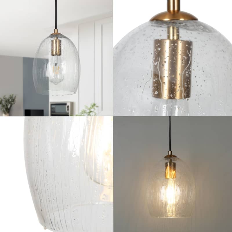 Yarge Modern Mini Pendant Brass Gold Light Abstract Raindrop Glass Dimmable Kitchen Island Lighting - D7" x H10"