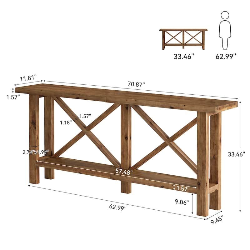 Solid Wood Console Table, Farmhouse Narrow Sofa Table for Living Room